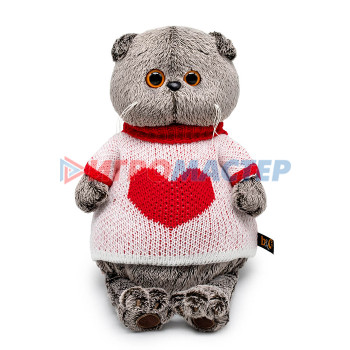 Мягкая игрушка Кот Басик в свитере с сердцем