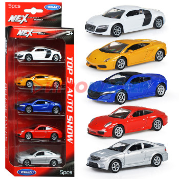 Коллекционные модели Набор 1:60, Lambo Gallardo, Porsche 911, Audi R8, Merc C63, Honda NSX, 5 шт.