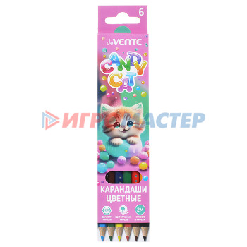 Карандаши цветные Карандаши цветные &quot;Candy Cat&quot; 06 цветов, 2М, диаметр грифеля 2,8 мм, шестигранные, в картон