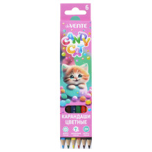Карандаши цветные &quot;Candy Cat&quot; 06 цветов, 2М, диаметр грифеля 2,8 мм, шестигранные, в картон