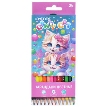 Карандаши цветные &quot;Candy Cat&quot; 24 цвета, 2М, диаметр грифеля 2,8 мм, шестигранные, в картонн