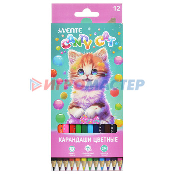 Карандаши цветные Карандаши цветные &quot;Candy Cat&quot; 12 цветов, 2М, диаметр грифеля 2,8 мм, шестигранные, в картон