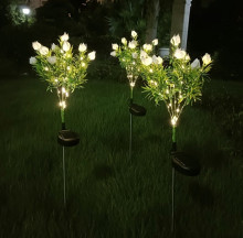 Светильник на солн.батарее (фигура на спице с подсветкой) "Тюльпаны" 75 см, Белый (свечение тепл.белый)