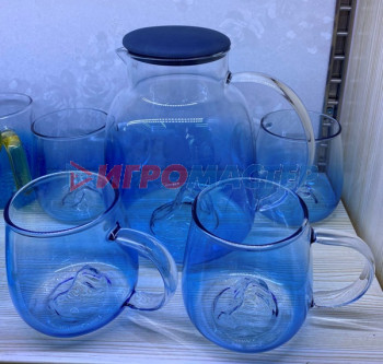 Наборы питьевые Кувшин стеклянный 1800мл "Хай-Тек" в наборе с 4-мя стаканами 400мл Горы