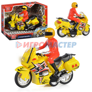 Коллекционные модели Модель пластик Мотоцикл Спорт 15 см, (свет-звук, 2 кнопки, желт,) инерц,  в коробке