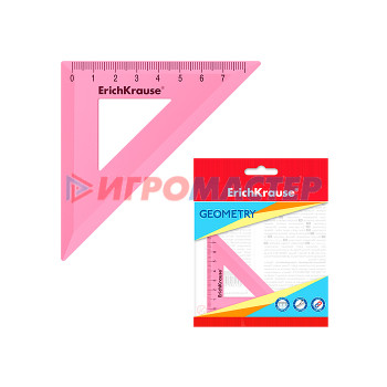 Линейки, треугольники, транспортиры Угольник пластиковый Pastel, 45°/7см, розовый, во флоупаке