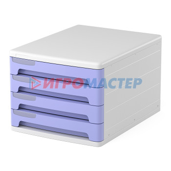 Лотки, подставки, корзины Файл-кабинет 4-секционный пластиковый Pastel, белый с фиолетовыми ящиками