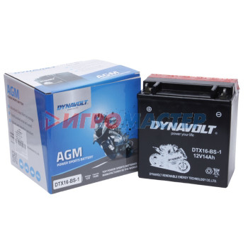 Аккумулятор Dynavolt DTX16-BS-1, 12V, AGM, прямая, 230 А, 150 х 87 х 159