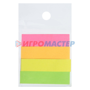 Блок-закладка с липким краем 12 мм х 50 мм, бумажные, 4 цвета по 80 листов, неоновые
