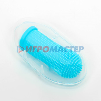 Щётка для чистки зубов животных, 5,5 х 2,5 см, голубая, контейнер 7 х 4 см
