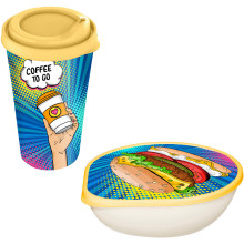 Набор: стакан с крышкой 550мл с декором + контейнер для хранения 0,4л с декором "IZI-GO"