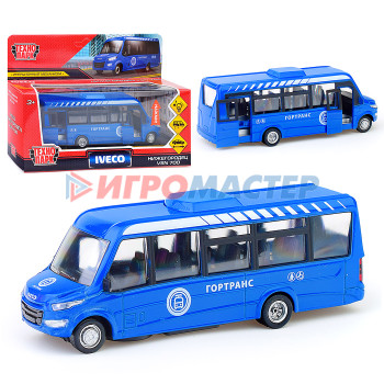 Коллекционные модели Машина металл Автобус Iveco Daily 15 см, (свет-звук двери, синий) инерц, в коробке