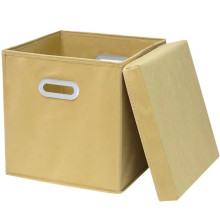 Короб - органайзер складной стеллажный для хранения вещей с крышкой "ДОМания", цвет бежевый, 28*28*28см (лейбл)
