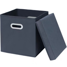 Короб - органайзер складной стеллажный для хранения вещей с крышкой "ДОМания", цвет серый, 33*33*33см (лейбл)