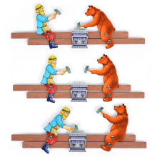 Богородская игрушка &quot;Кузнецы: Мужик и медведь&quot; окраш.