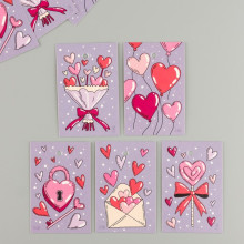 Бирка картон "Любовь", сиреневый, набор 10 шт (5 видов) 4х6 см