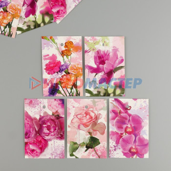 Бирка картон "Акварельные цветы" набор 10 шт (5 видов) 4х6 см