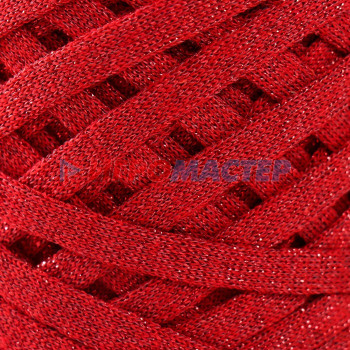 Трикотажная пряжа "Риббон" с люрексом 85м/170±5 гр (Красный, люрекс: Красный)