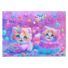 Папка-конверт на кнопке &quot;Candy Cat&quot; A4 (330x235 мм) 180 мкм, матовая полупрозрачная с рисун