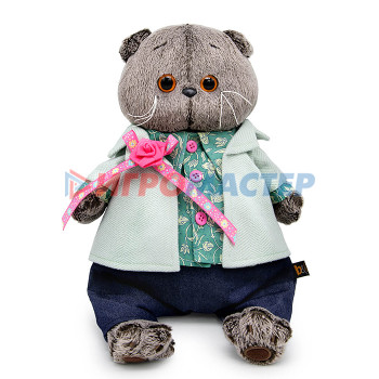 Мягкая игрушка Кот Басик в твидовом пиджаке с розой