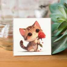 Карточка "Котик с розой"