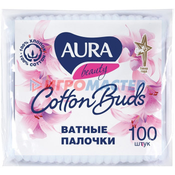 Ватные диски и палочки Ватные палочки AURA Beauty 100 шт пакет