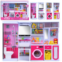 Набор мебели для кукол 818-336 &quot;Прачечная с душевой&quot; на батарейках, розовая, в коробке