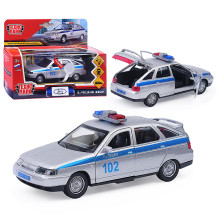 Машина металл ВАЗ-2112 Полиция 12 см, (двери,багаж, свет-звук, серебристый) в коробке