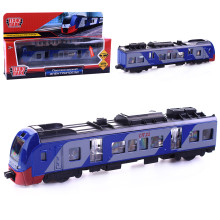 Модель металл Пассажирский Электропоезд, 17 см, (двери, синий,)инерц, в коробке